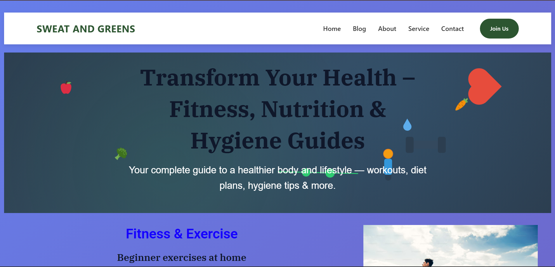 screen shot of a home page of a informational blog websie